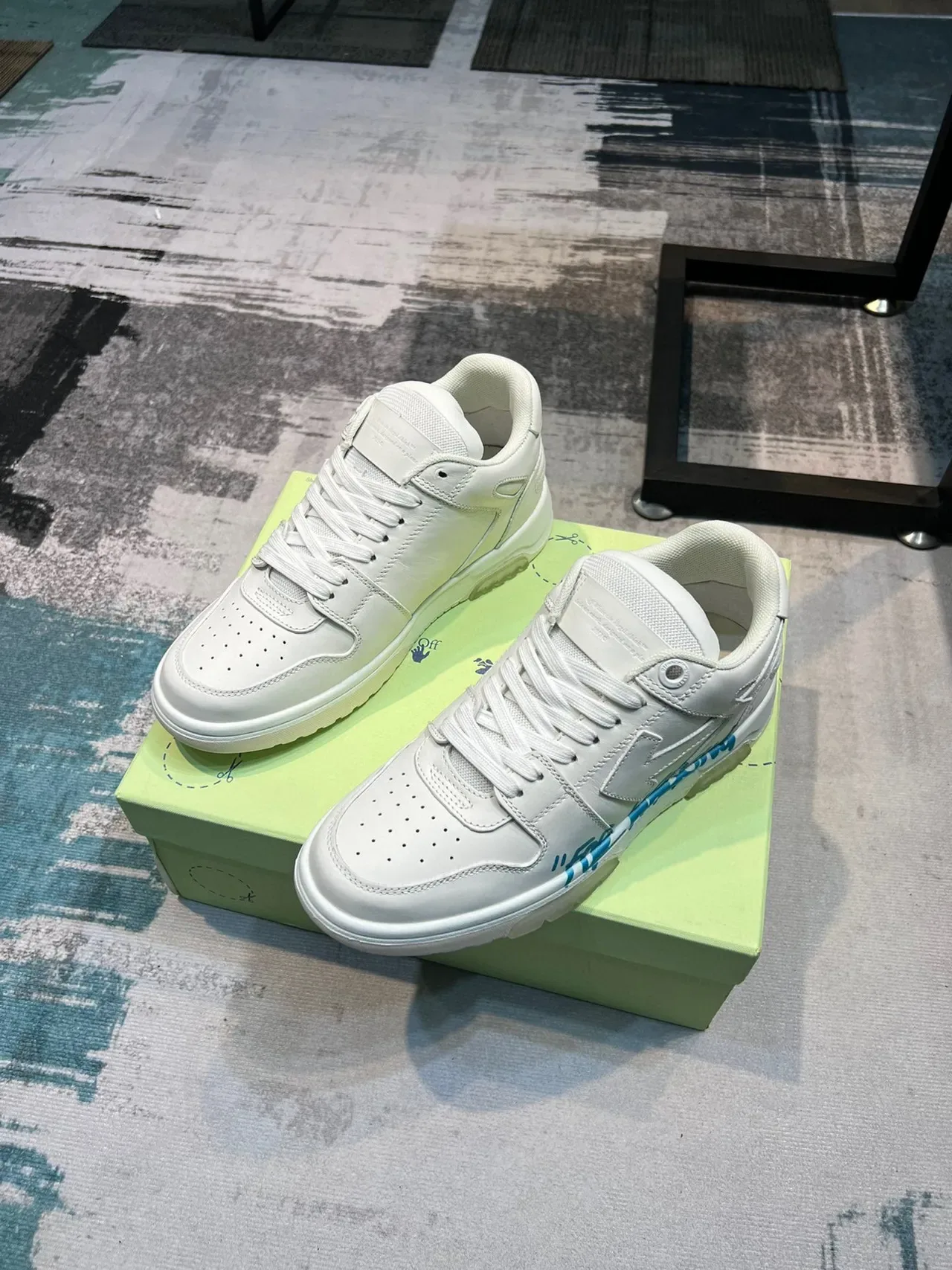 Off-White pour la marche bleu chaussures lifestyle basses à panneaux en cuir 5