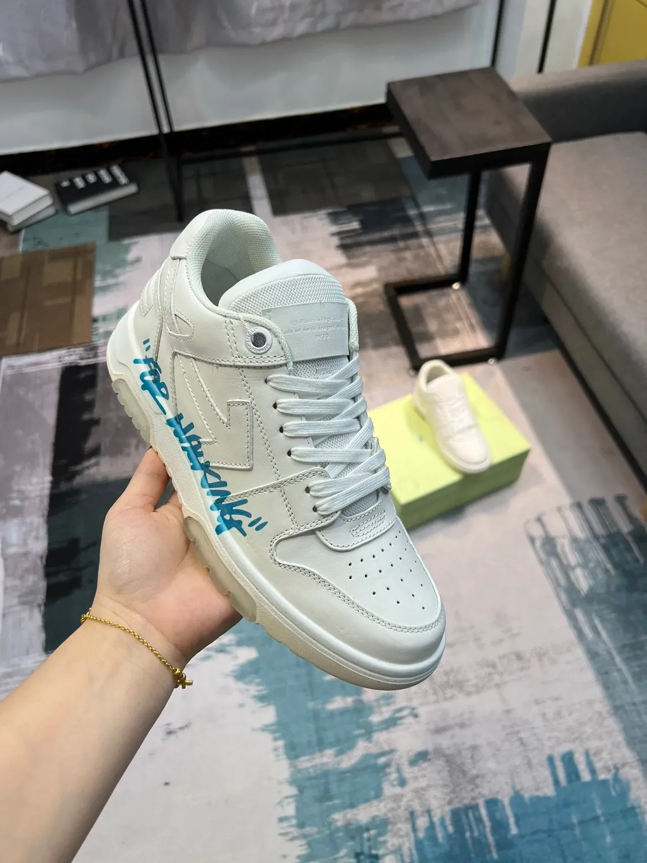 Off-White pour la marche bleu chaussures lifestyle basses à panneaux en cuir 6