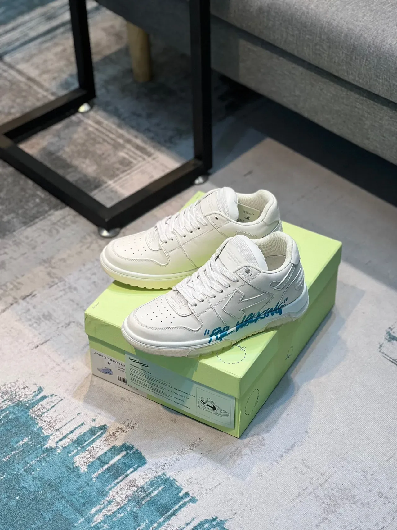 Off-White pour la marche bleu chaussures lifestyle basses à panneaux en cuir 7