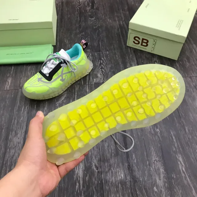 Off-White أخضر أزرق نيون لايم حذاء رياضي سميك شبكي شفاف قاعدة منحوتة 2