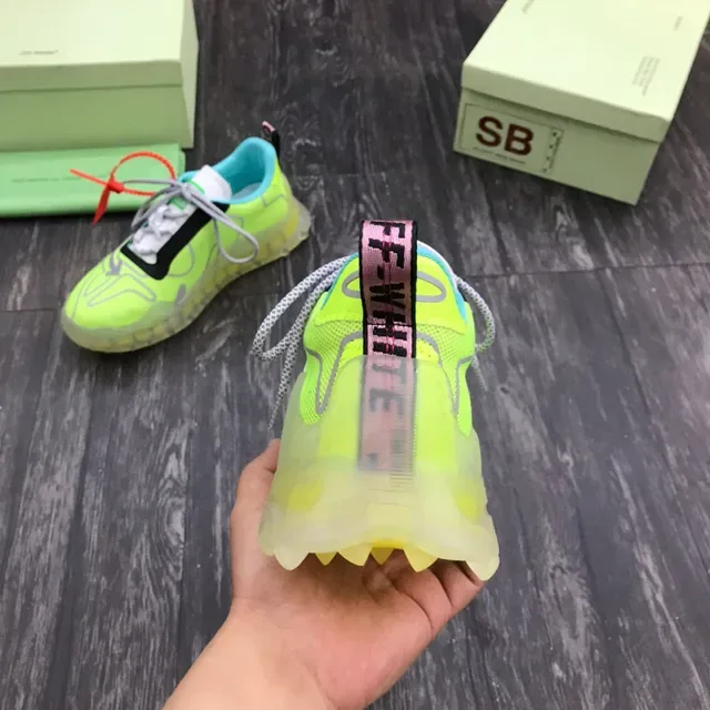 Off-White أخضر أزرق نيون لايم حذاء رياضي سميك شبكي شفاف قاعدة منحوتة 3
