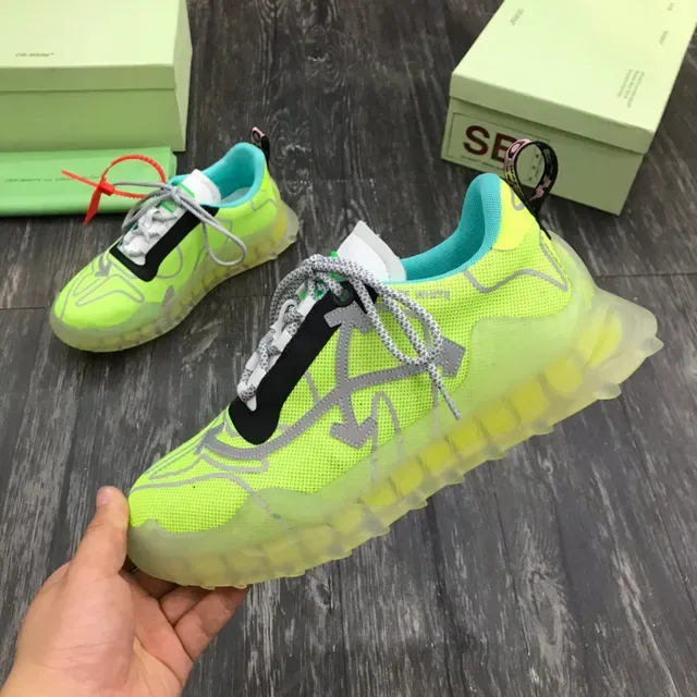 Off-White أخضر أزرق نيون لايم حذاء رياضي سميك شبكي شفاف قاعدة منحوتة 4