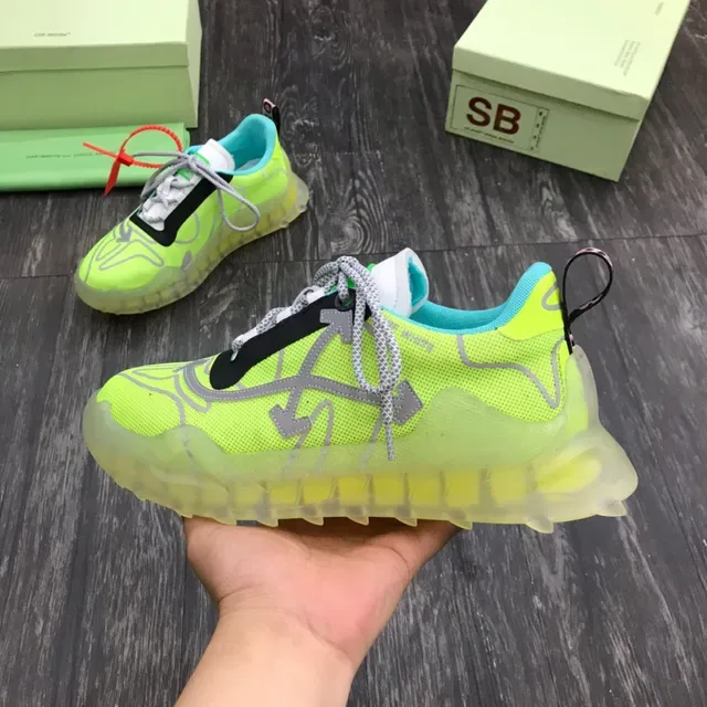 Off-White أخضر أزرق نيون لايم حذاء رياضي سميك شبكي شفاف قاعدة منحوتة 5