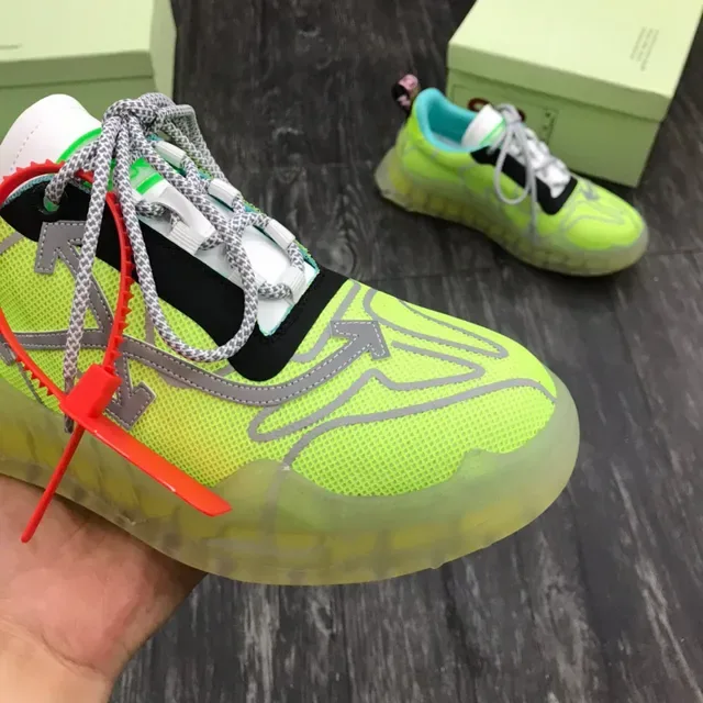 Off-White أخضر أزرق نيون لايم حذاء رياضي سميك شبكي شفاف قاعدة منحوتة 6