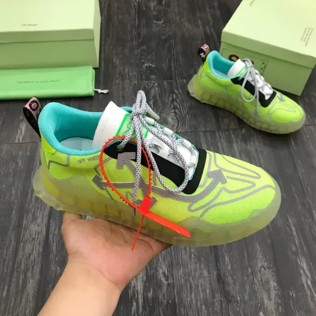 Off-White أخضر أزرق نيون لايم حذاء رياضي سميك شبكي شفاف قاعدة منحوتة 7