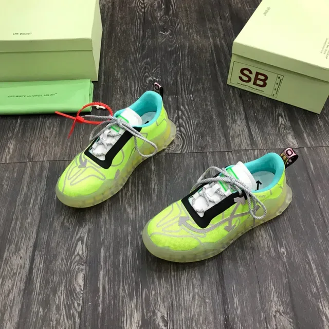 Off-White أخضر أزرق نيون لايم حذاء رياضي سميك شبكي شفاف قاعدة منحوتة 8