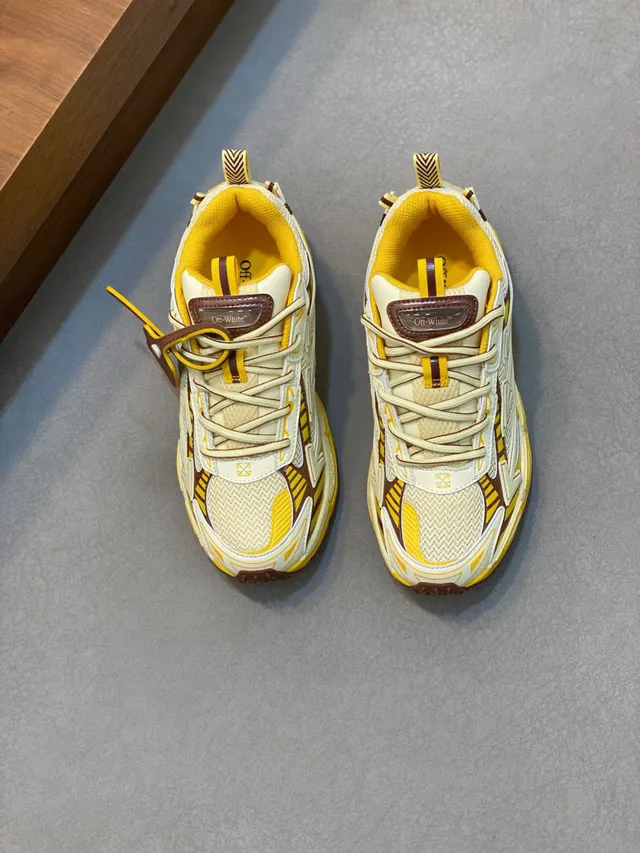 Off-White पीला भूरा सोल लेयर्ड सिंथेटिक ओवरले चंकी स्नीकर 2