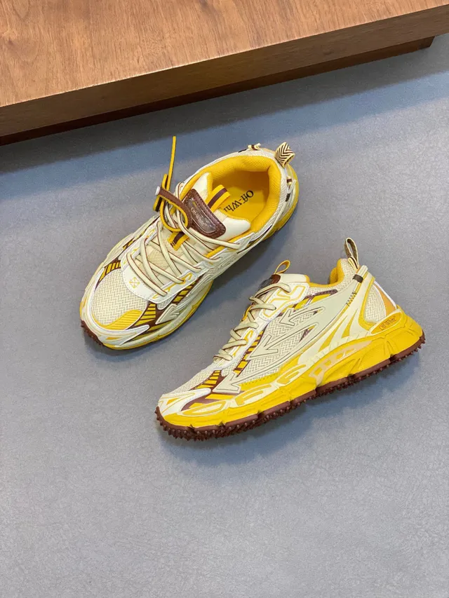 Off-White पीला भूरा सोल लेयर्ड सिंथेटिक ओवरले चंकी स्नीकर 6