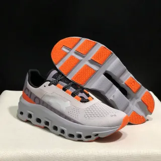 On Cloudmonster Gray Orange Running Shoes
