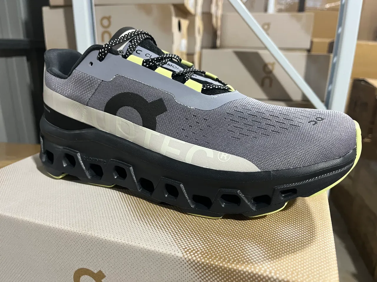 On Cloudmonster-Inspired Light Gray Black Lime Lifestyle Sneakers 7