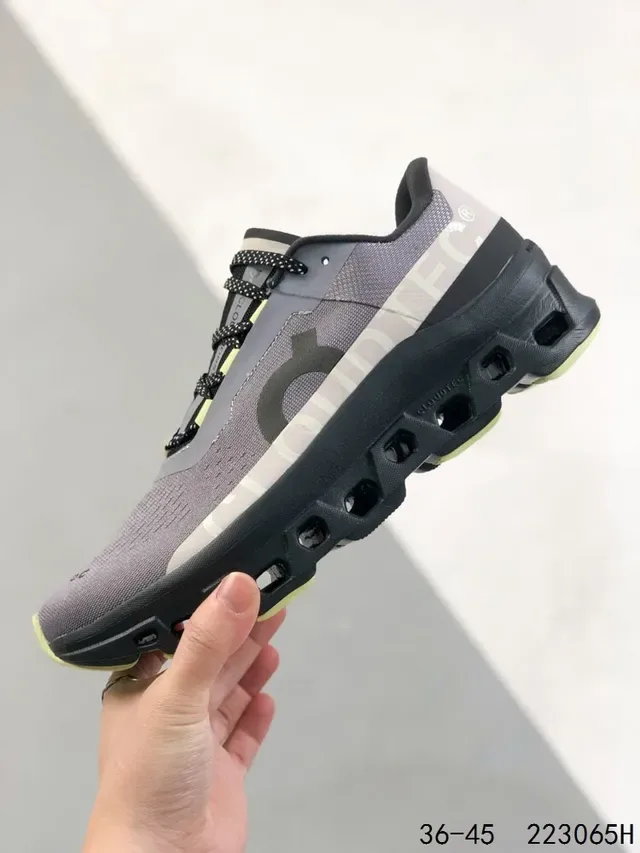 On Cloudmonster-Inspired Light Gray Black Lime Lifestyle Sneakers 9