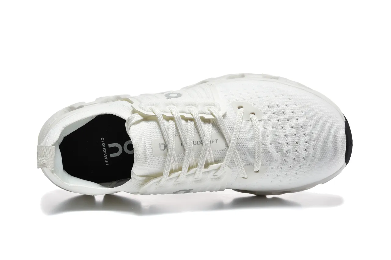 On Chaussures de course avec upper en tricot blanc noir, semelle intermédiaire segmentée CloudTec 3