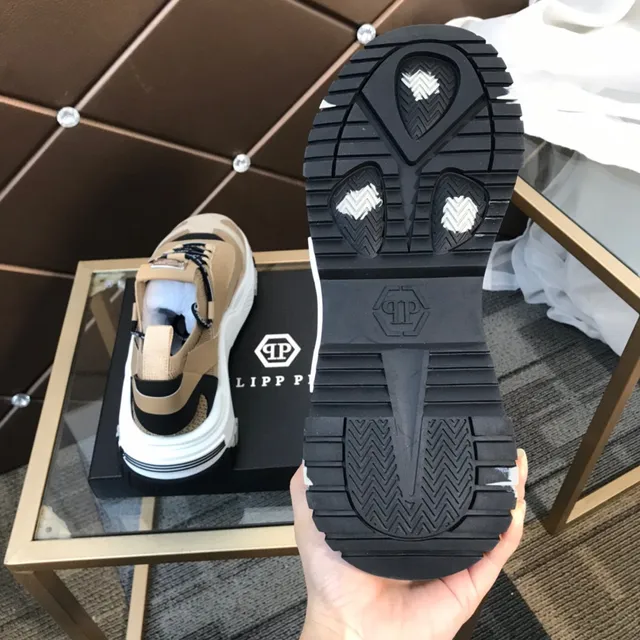 Philipp Plein Zapatillas chunky beige suela negra de malla y ante superior 4