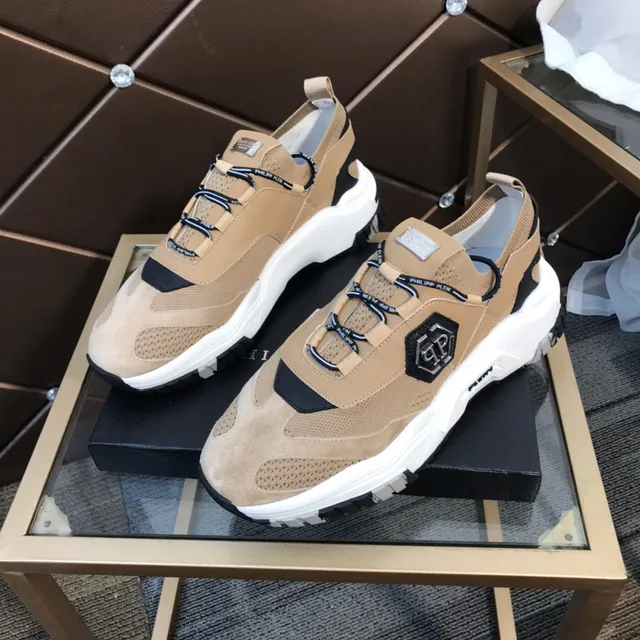 Philipp Plein Zapatillas chunky beige suela negra de malla y ante superior 9