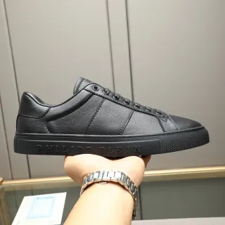 Philipp Plein Black Full-Grain Leather Upper Embossed Sole Branding Lifestyle Sneakers