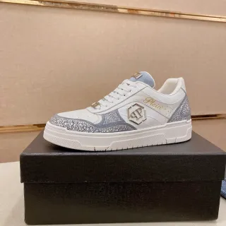 Philipp Plein Crystal-Embellished White and Light Blue Lifestyle Sneakers