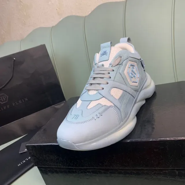 Philipp Plein Embellished Light Blue Leather-Mesh Sneakers 9