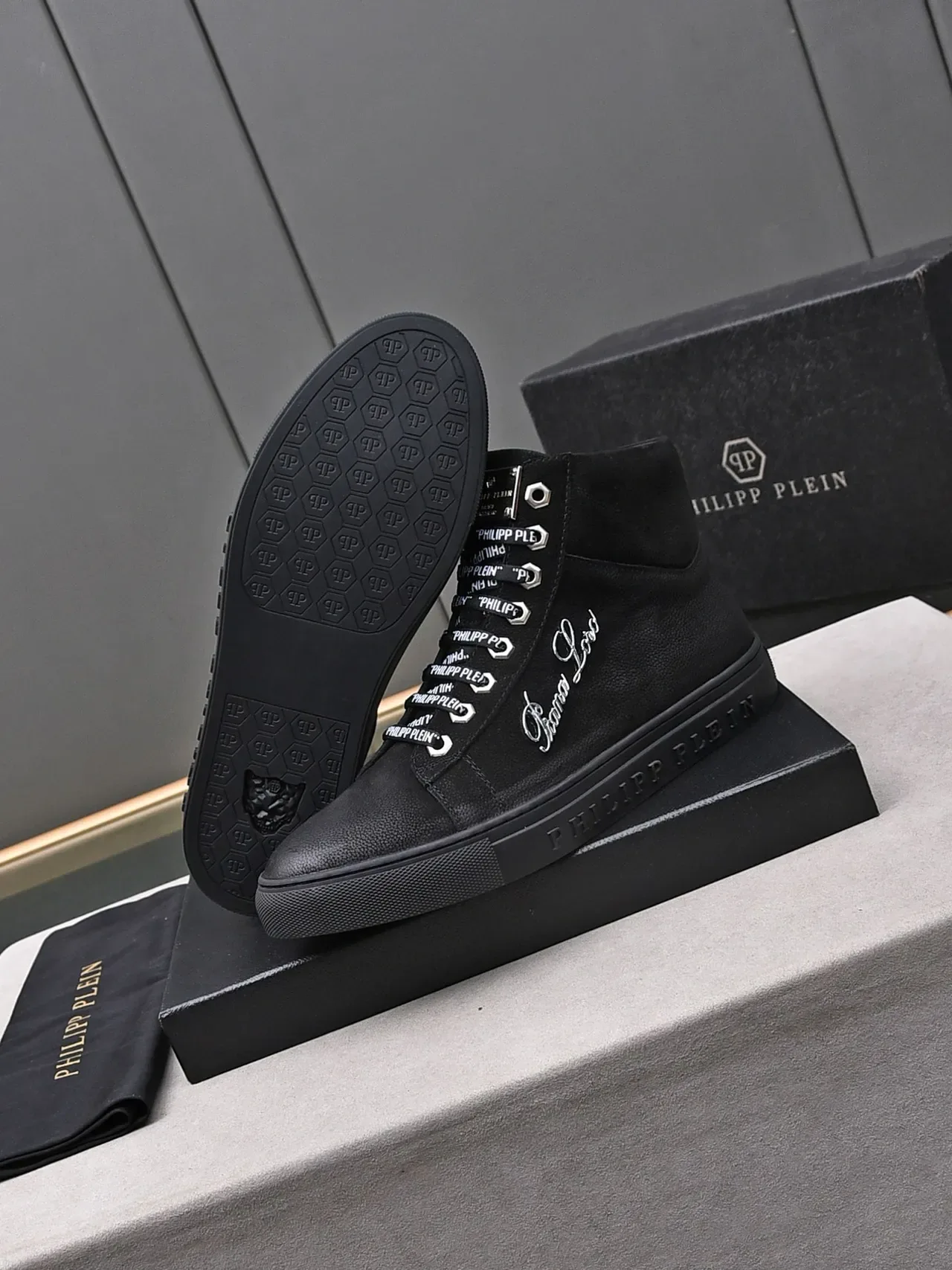 Philipp Plein High-Top Embroidered Logo Black Lifestyle Sneaker 4