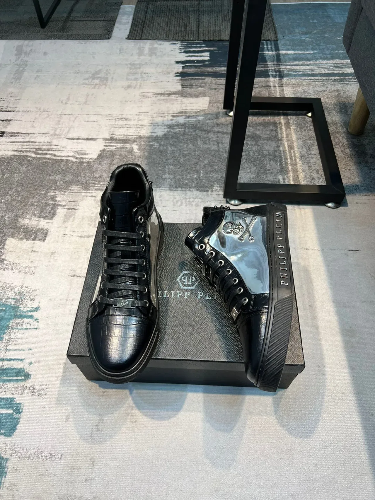Philipp Plein High-Top Sneaker Black Silver Crocodile-Embossed Leather Lifestyle Sneakers 2