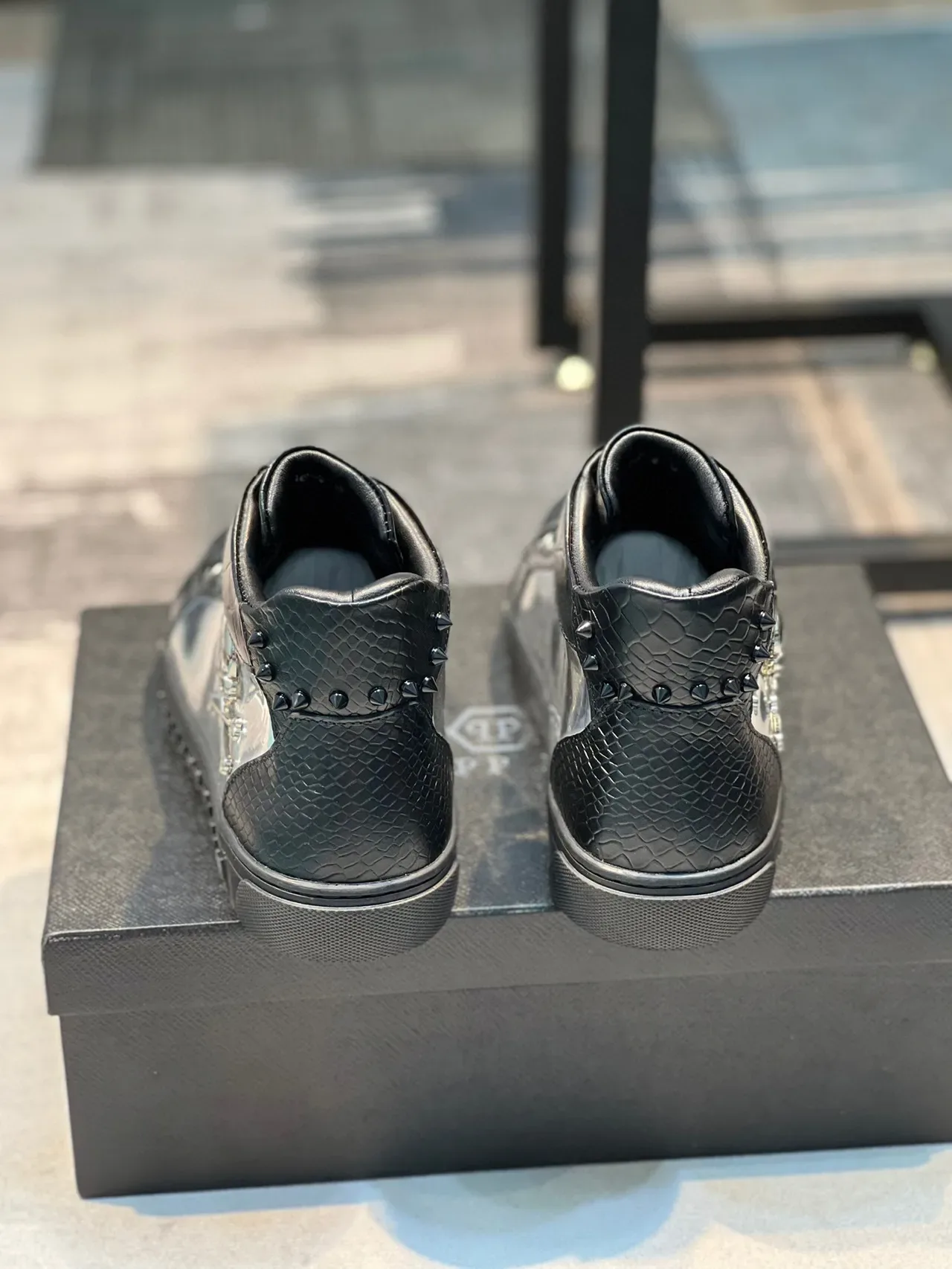 Philipp Plein High-Top Sneaker Black Silver Crocodile-Embossed Leather Lifestyle Sneakers 3
