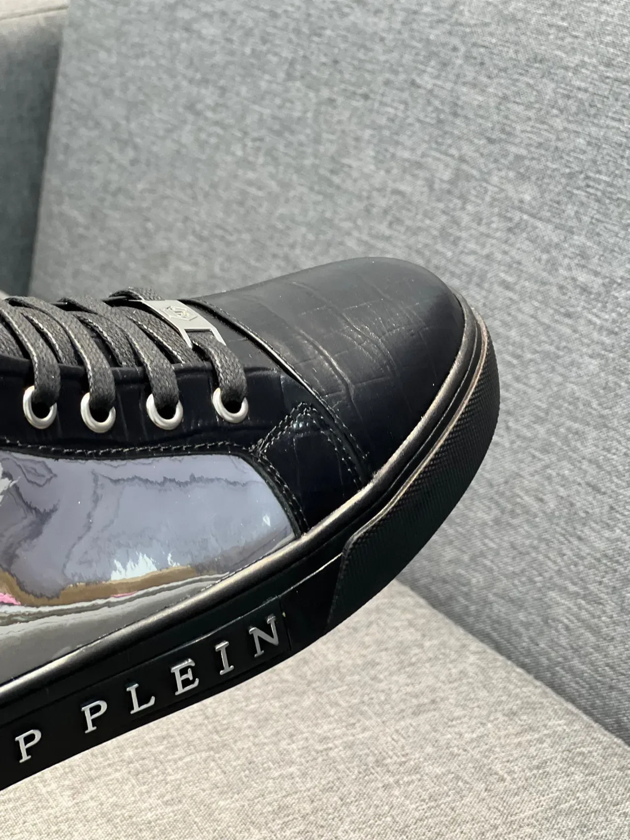 Philipp Plein High-Top Sneaker Black Silver Crocodile-Embossed Leather Lifestyle Sneakers 4