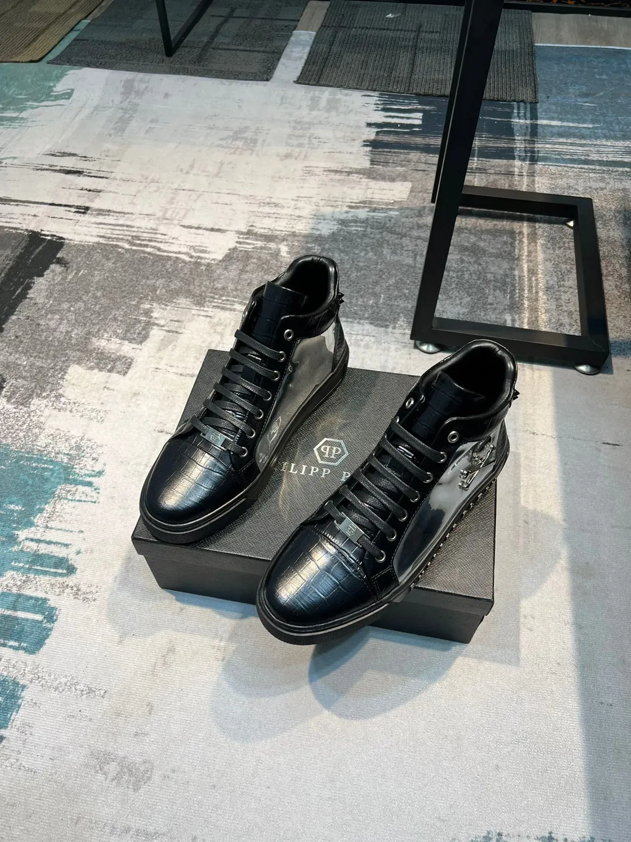 Philipp Plein High-Top Sneaker Black Silver Crocodile-Embossed Leather Lifestyle Sneakers 5