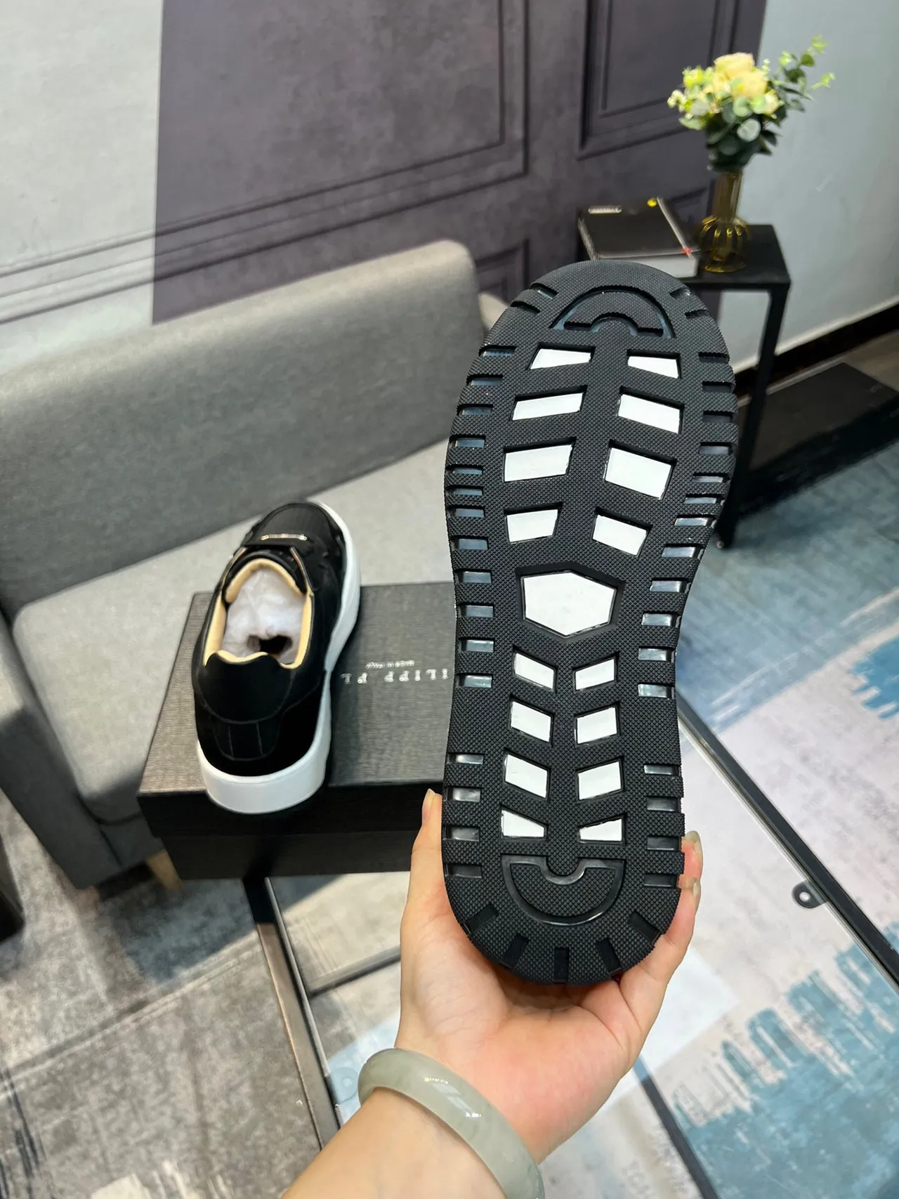 Philipp Plein Lifestyle Sneaker Negro Blanco Hexagonal PP Logo Cuero Y Ante Parte Superior Lifestyle Sneakers 7
