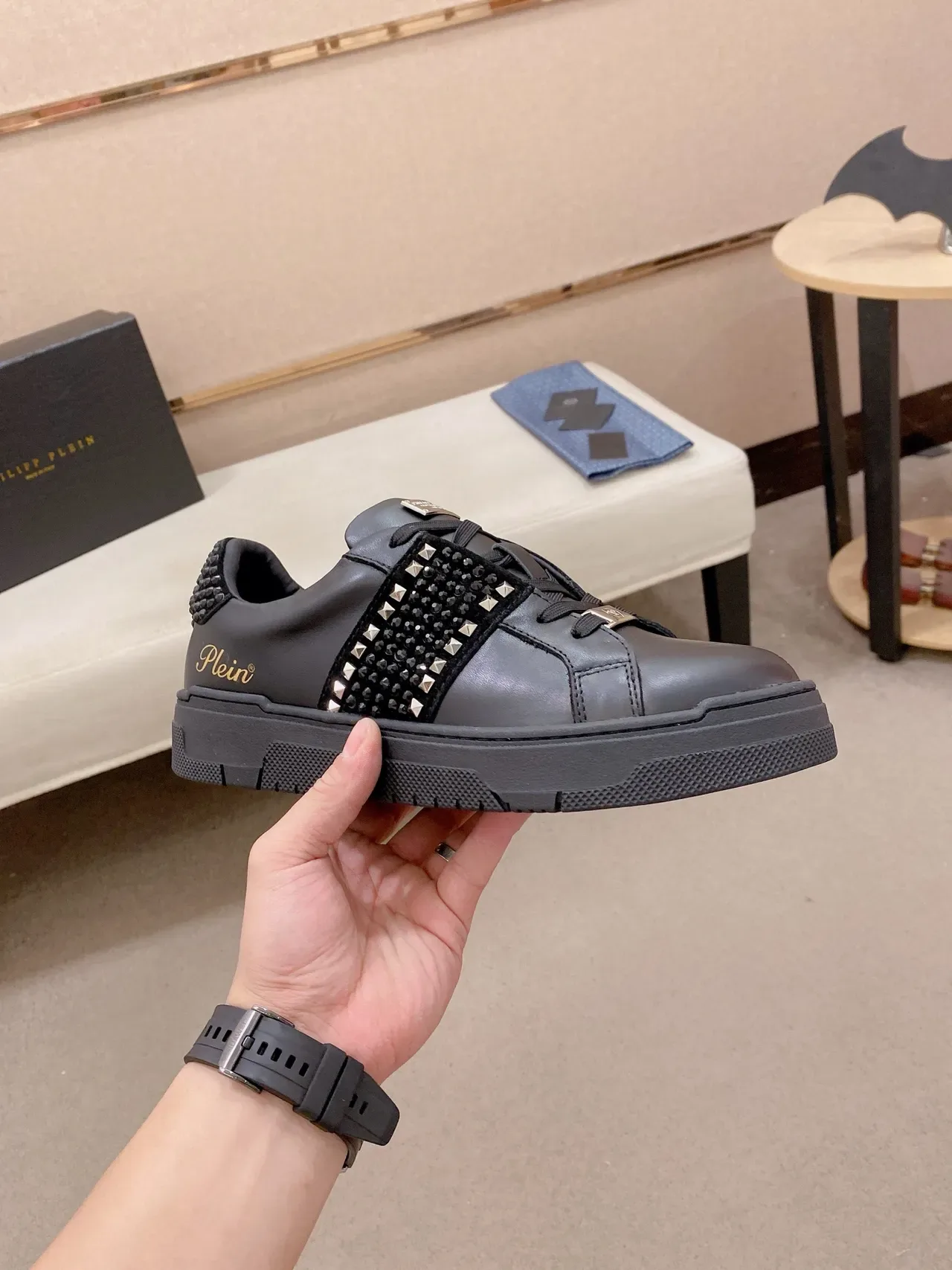 Philipp Plein Studded Strap Black Lifestyle Sneakers 4