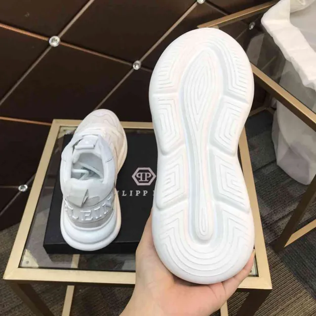 Philipp Plein White Gray Platform Sole Mixed-Material Upper Chunky Sneakers 2