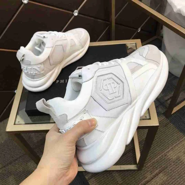 Philipp Plein White Gray Platform Sole Mixed-Material Upper Chunky Sneakers 3