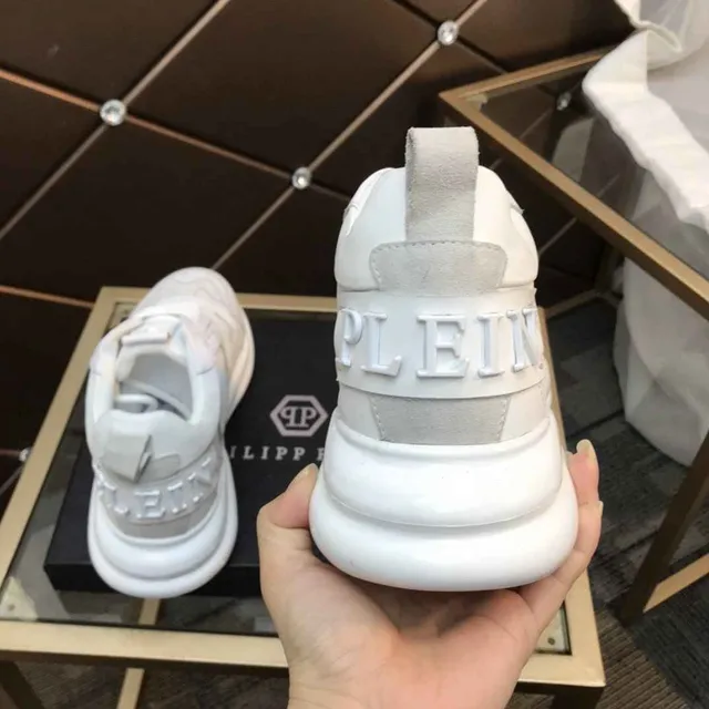 Philipp Plein White Gray Platform Sole Mixed-Material Upper Chunky Sneakers 4