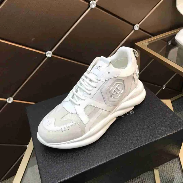 Philipp Plein White Gray Platform Sole Mixed-Material Upper Chunky Sneakers 5