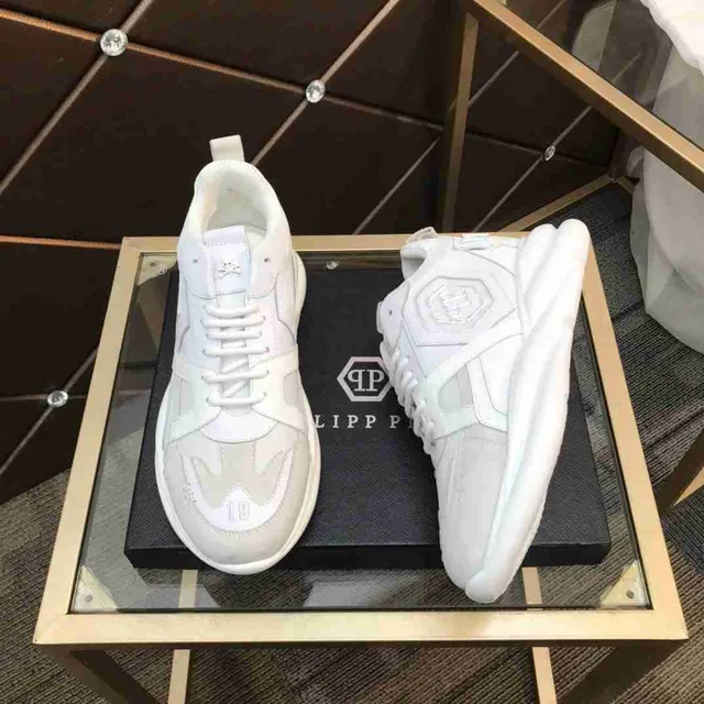Philipp Plein White Gray Platform Sole Mixed-Material Upper Chunky Sneakers 6