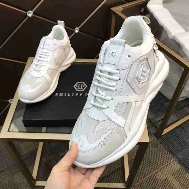 Philipp Plein White Gray Platform Sole Mixed-Material Upper Chunky Sneakers 10