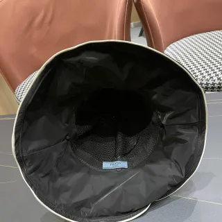 Prada Black Beige Nylon Interior Off-White Contrast Trim Bucket Hat