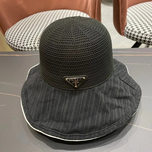 Prada Black Beige Nylon Interior Off-White Contrast Trim Bucket Hat 3