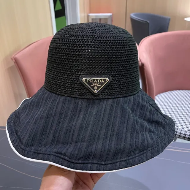 Prada Black Beige Nylon Interior Off-White Contrast Trim Bucket Hat 9