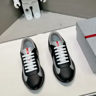 Prada Black Gray Low-Top Leather-Mesh Panelled Lifestyle Sneakers