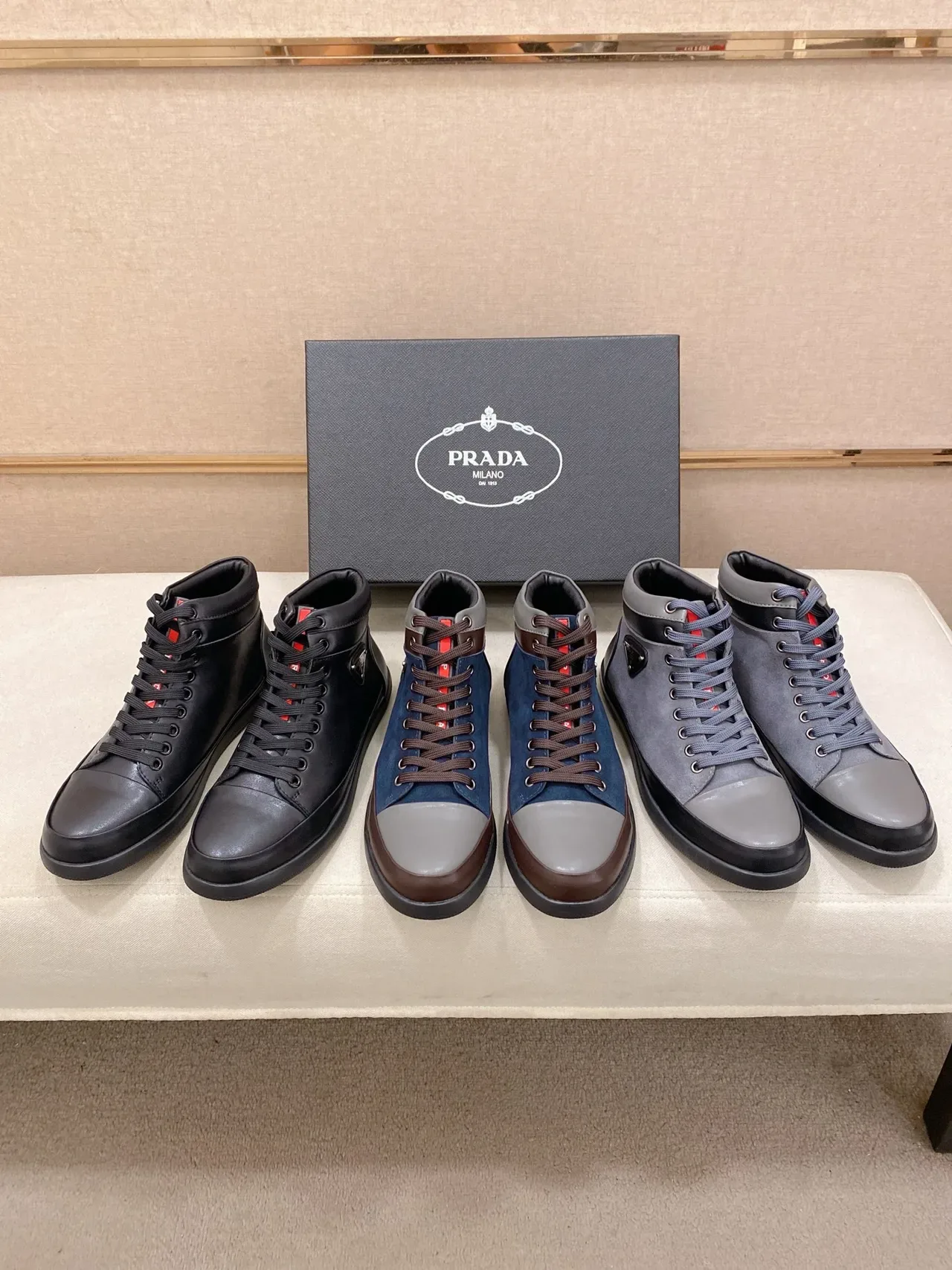 Prada Black High-Top Leather Lifestyle Sneakers 2