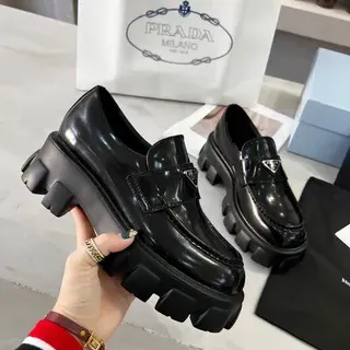 Prada Black Patent Leather Chunky Lug Sole Loafer