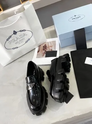 Prada Black Patent Leather Chunky Lug Sole Loafer 3