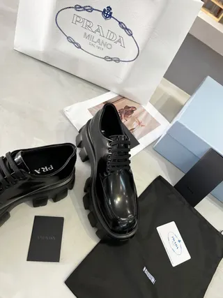 Prada Black Patent Leather Chunky Lug Sole Loafer 9