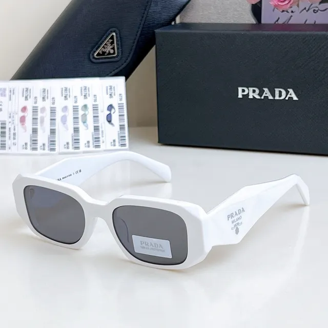Prada Black Silver Angular Frame Narrow Oval Lenses Sunglasses 3