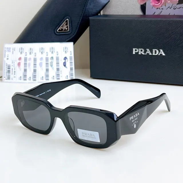 Prada Black Silver Angular Frame Narrow Oval Lenses Sunglasses 5