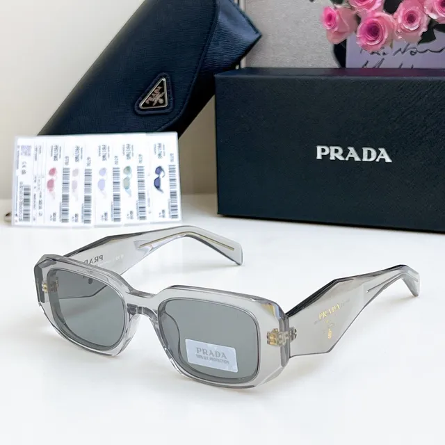 Prada Black Silver Angular Frame Narrow Oval Lenses Sunglasses 7
