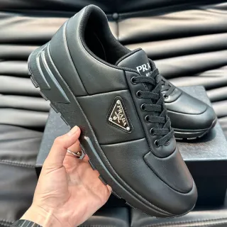 Prada Black Smooth Leather Upper Sculpted Multi-Layered Sole Lifestyle Sneakers