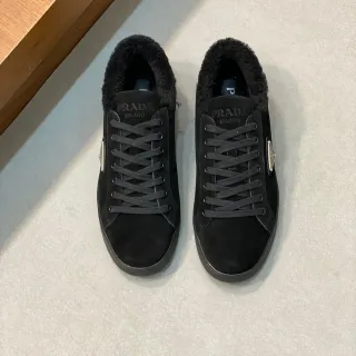 Prada Black Suede Shearling-Collar Lifestyle Sneakers