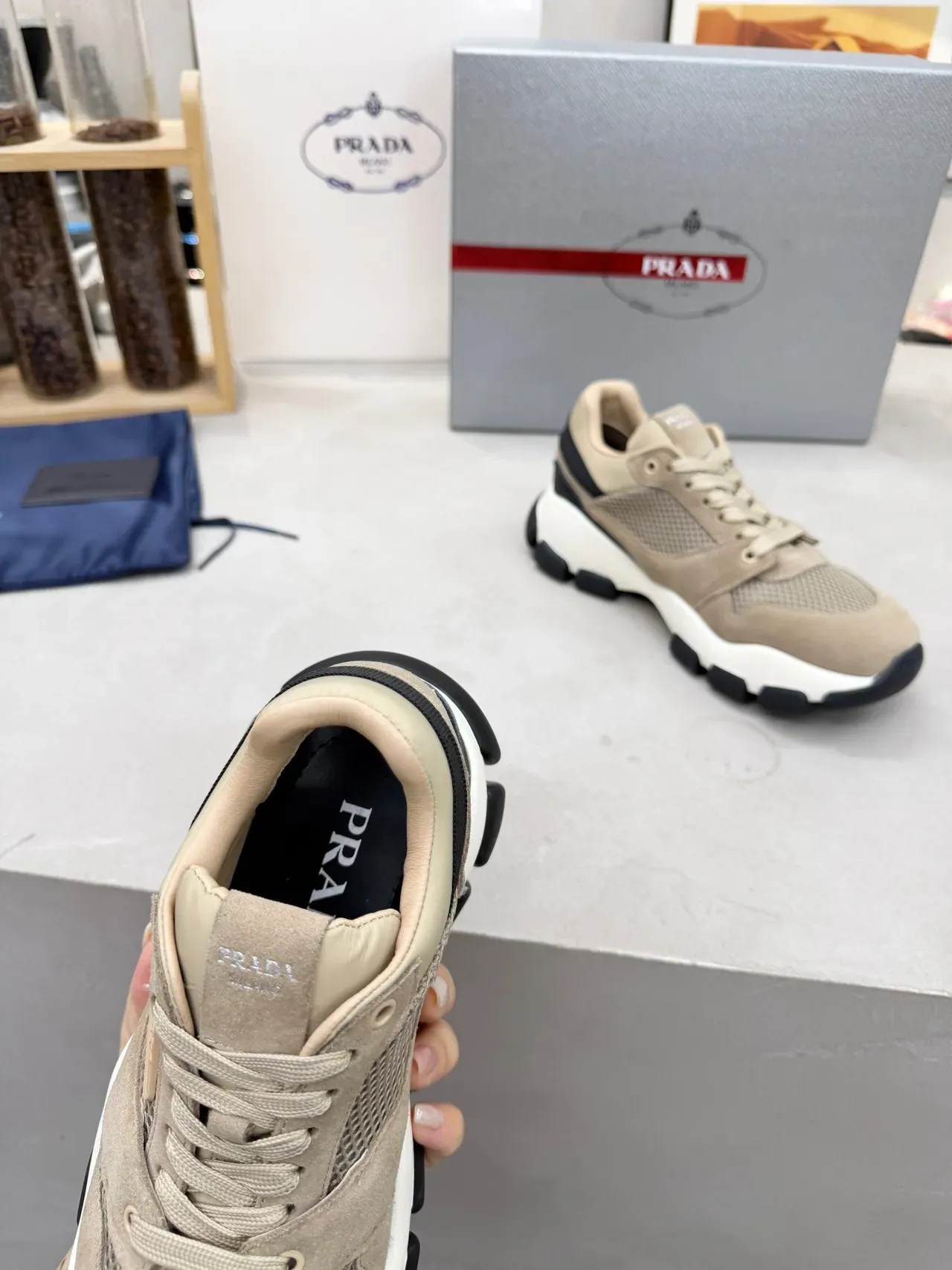 Prada Cloudbust Beige and Black Chunky Sneakers 4