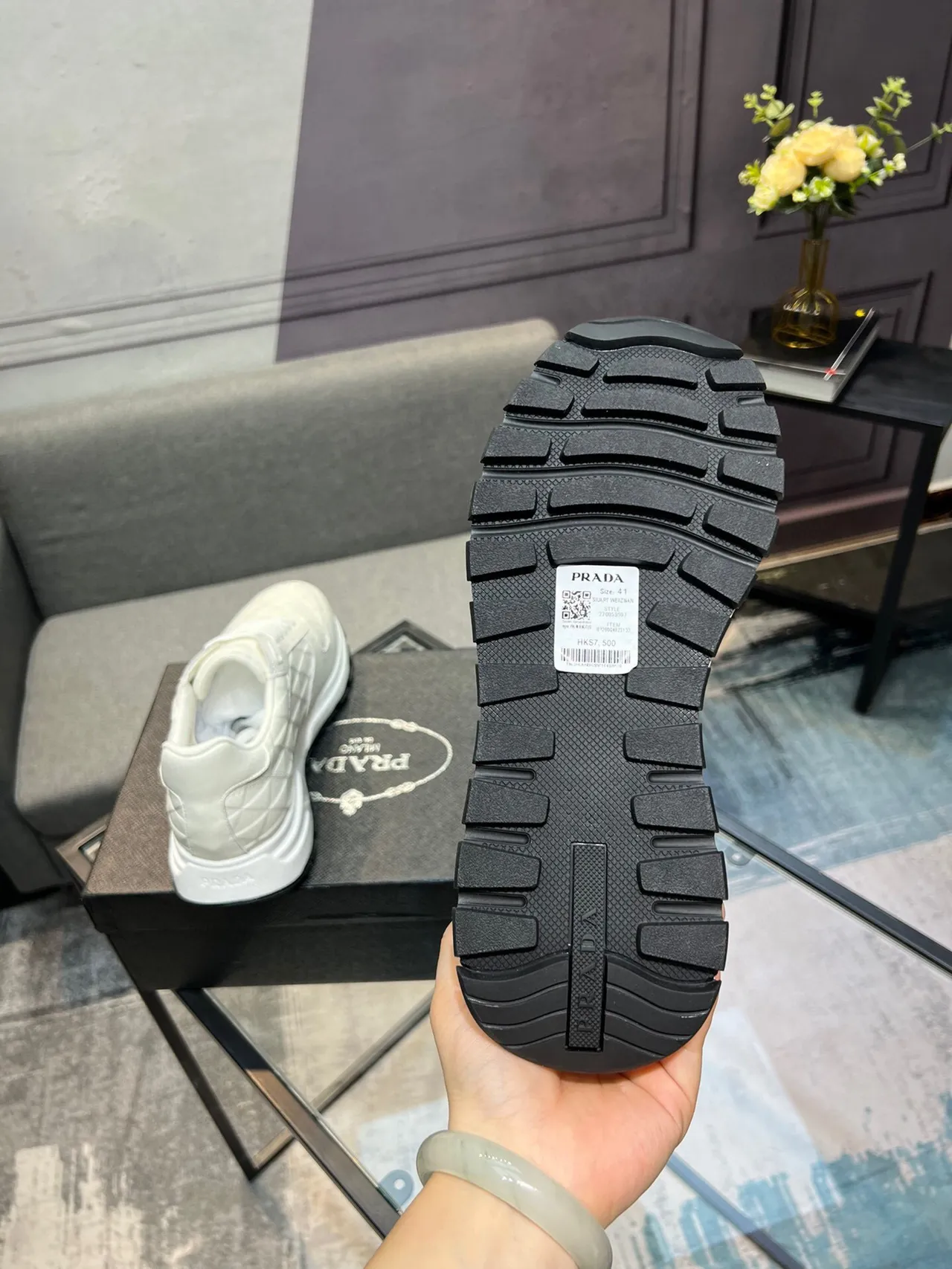 Prada Cloudbust Beige Black Quilted Diamond-Stitch Leather Triangular Metal Logo Plaque Lifestyle Sneakers 7