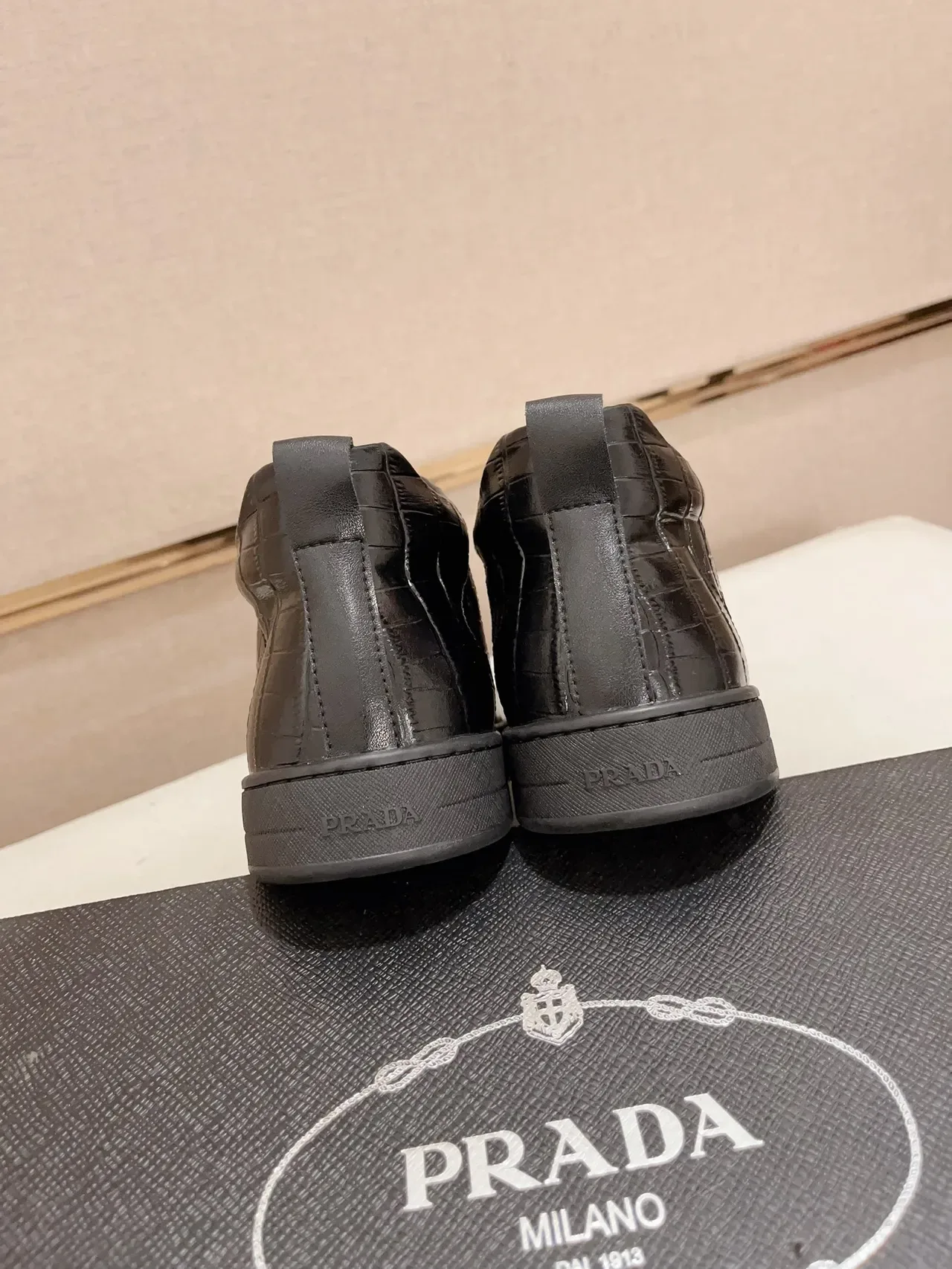 Prada Cloudbust Black Crocodile-Embossed Leather Laceless Slip-On Lifestyle Sneakers 3